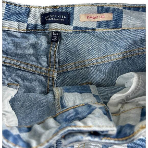 Women's Angel Kiss Checkered Straight Leg Jeans Sz 9 29" Blue Denim 27" Inseam - Picture 3 of 7